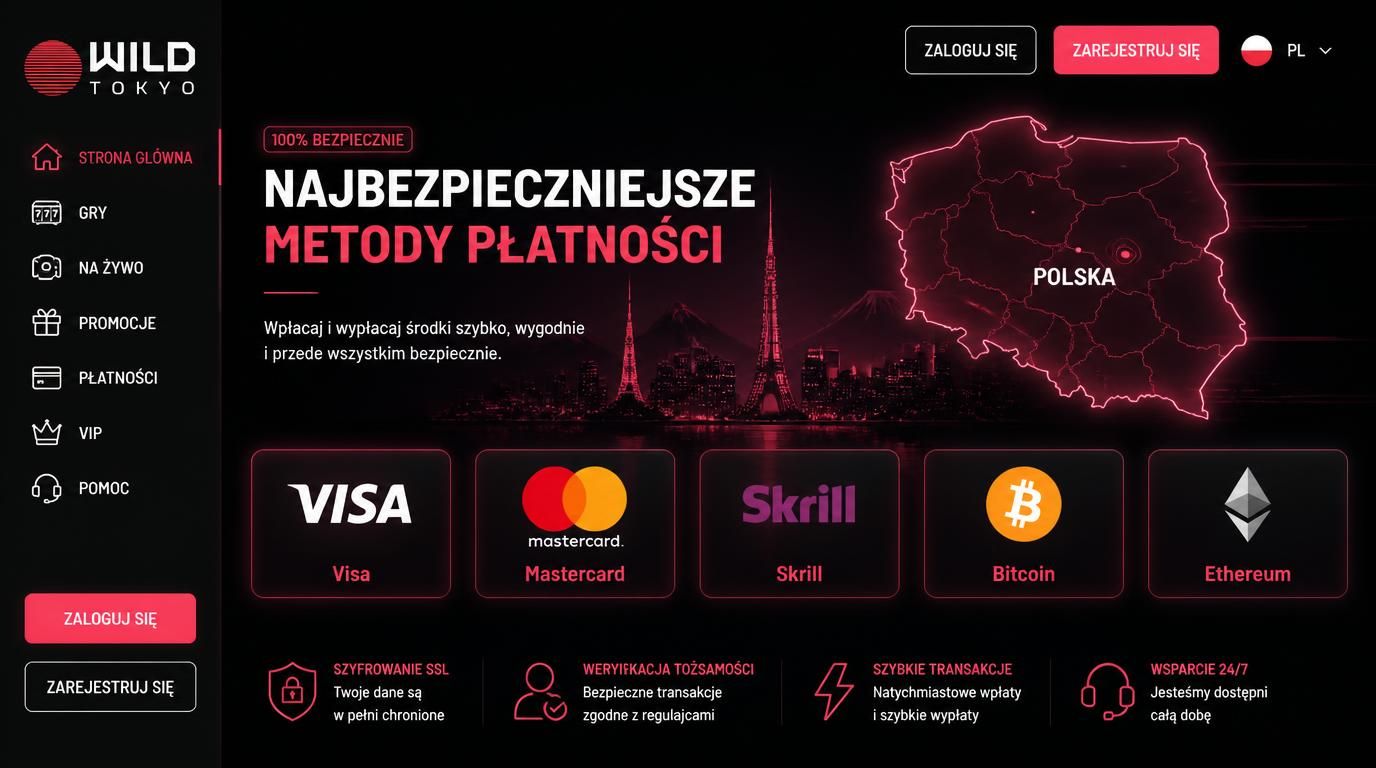 Ikony metod płatności: karta, portfel, krypto na tle mapy Polski