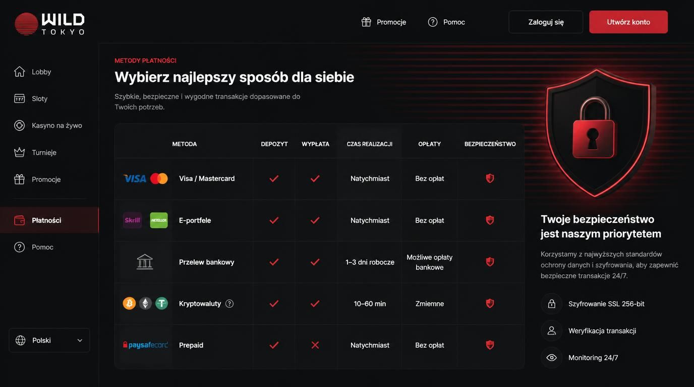 Tabela metod płatności z ikonami, znak ochrony finansów